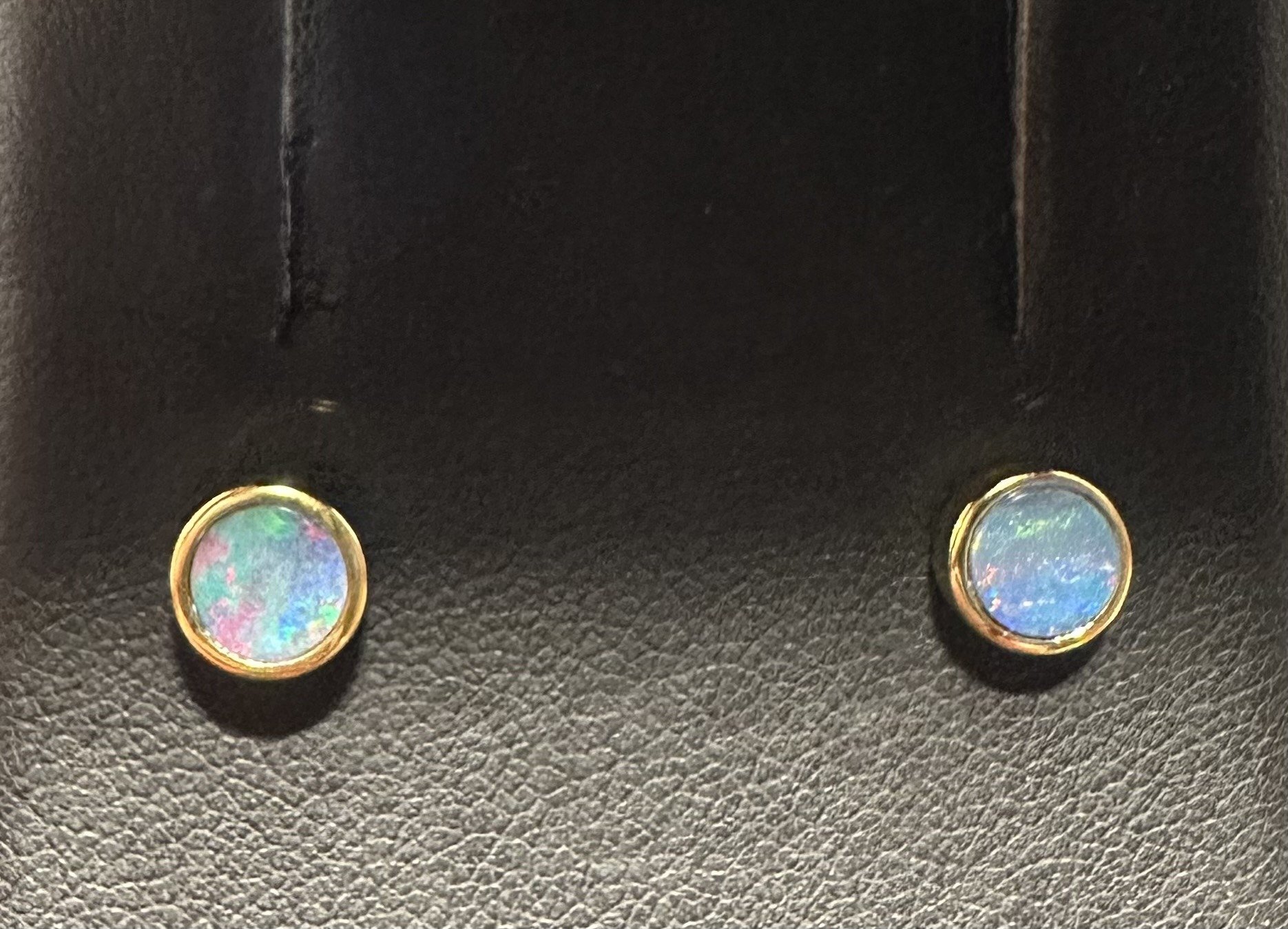 Doublet Opal Round Stud Earrings in Gold Plated Silver · Style 911