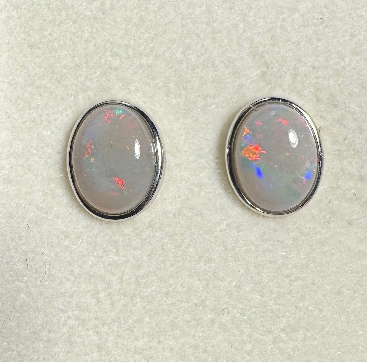 Solid Opal Oval Stud Earrings in Sterling Silver · Style 446