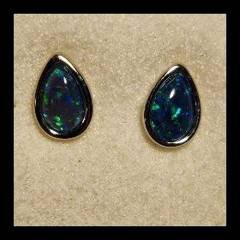 Triplet Opal Pear Shaped Stud Earrings in Sterling Silver · Style 506