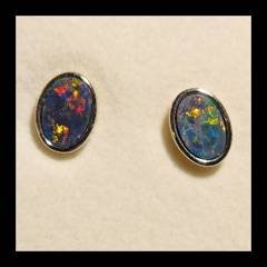 Doublet Opal Oval Stud Earrings in Sterling Silver · Style 805