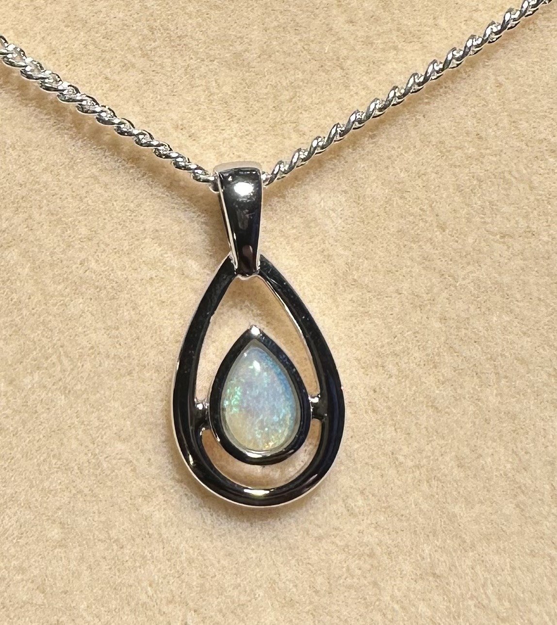 Solid Opal Pear Pendant in Sterling Silver · Style 045