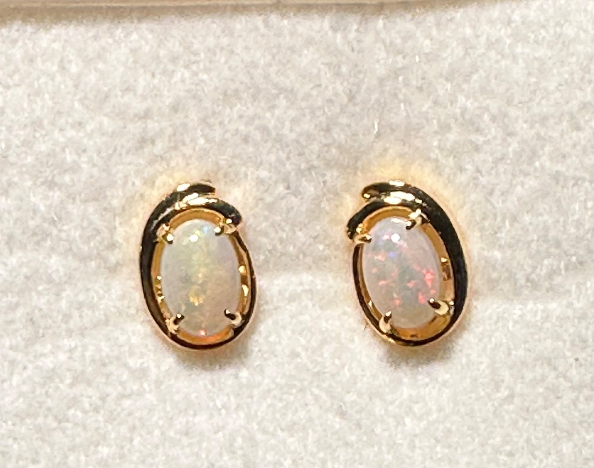 Solid Opal Oval Earrings in Gold Plated Sterling Silver · Style 636