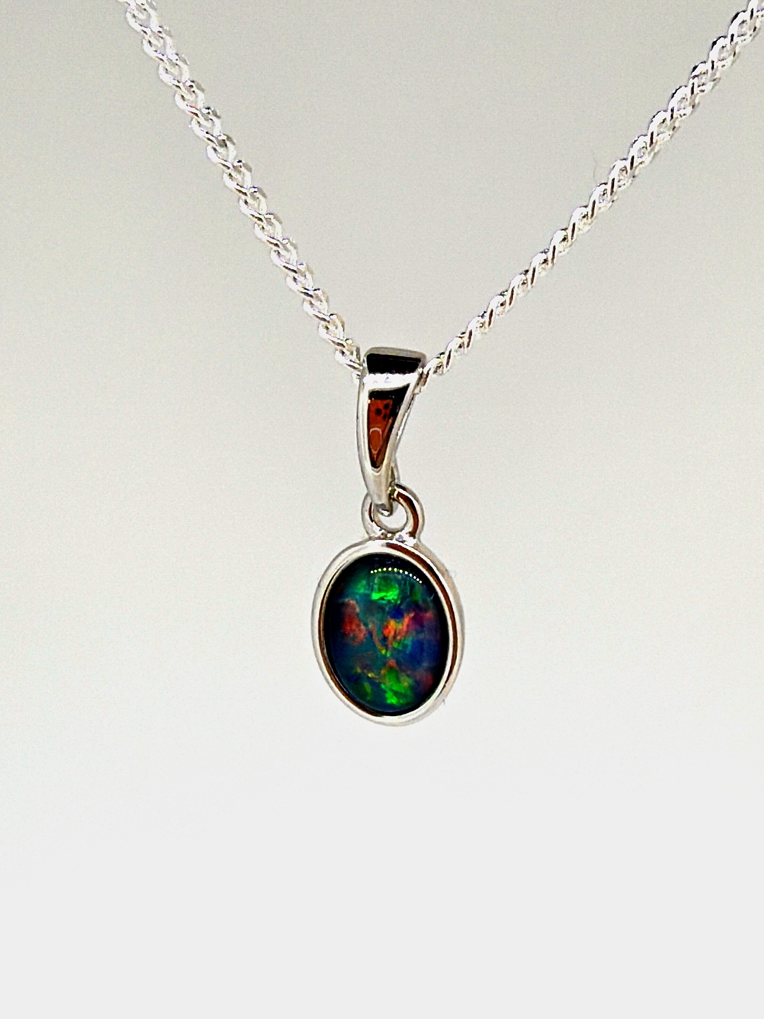 Triplet Opal Oval Pendant in Sterling Silver · Style 134