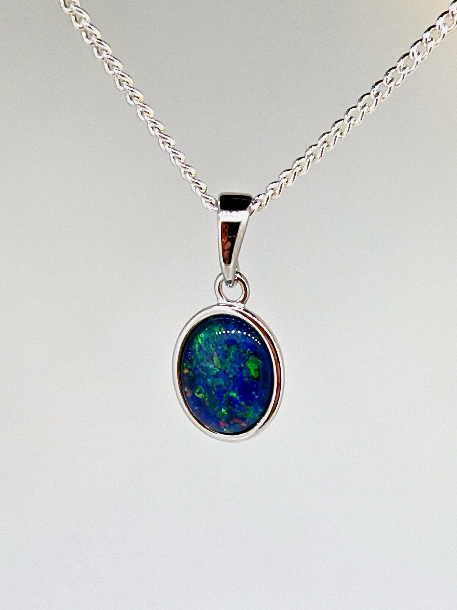 Triplet Opal Oval Pendant in Sterling Silver · Style 133