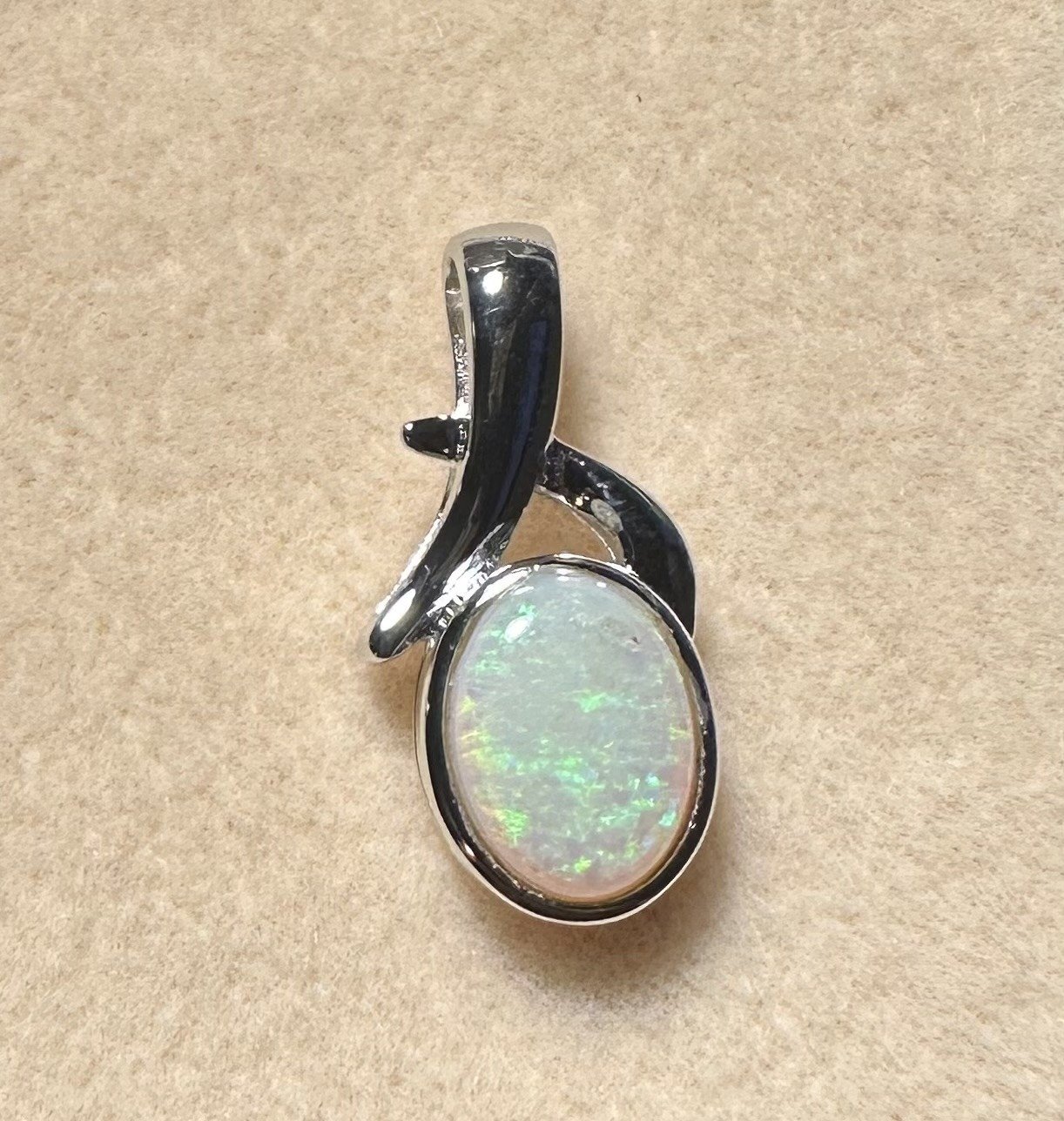 Solid Opal Oval Pendant in Sterling Silver · Style 049