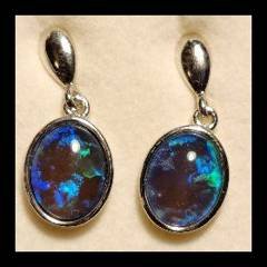 Triplet Opal Oval Drop Earrings in Sterling Silver · Style 532