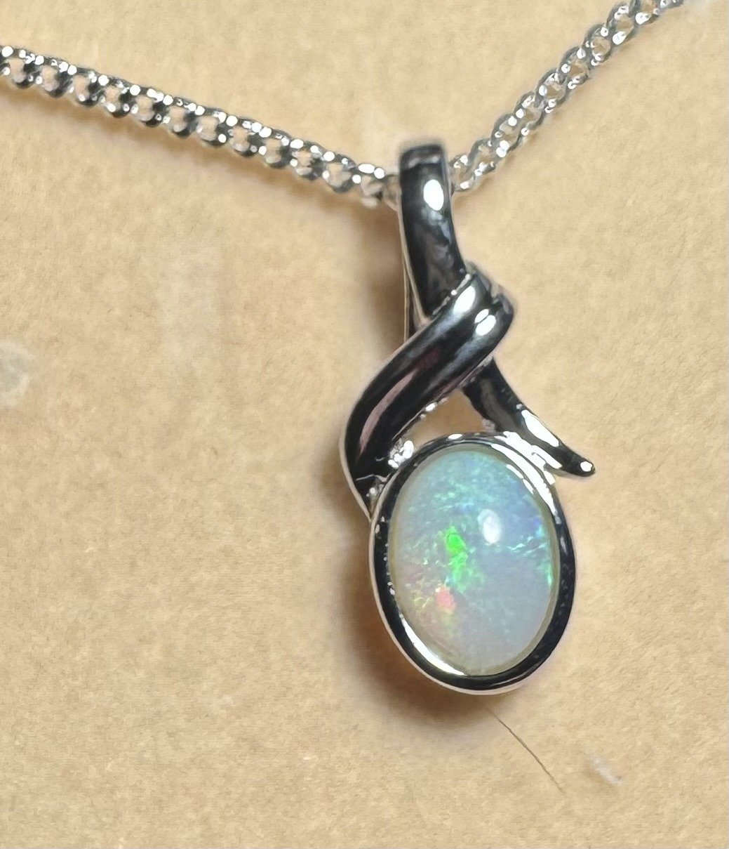 Solid Opal Oval Pendant in Sterling Silver · Style 057