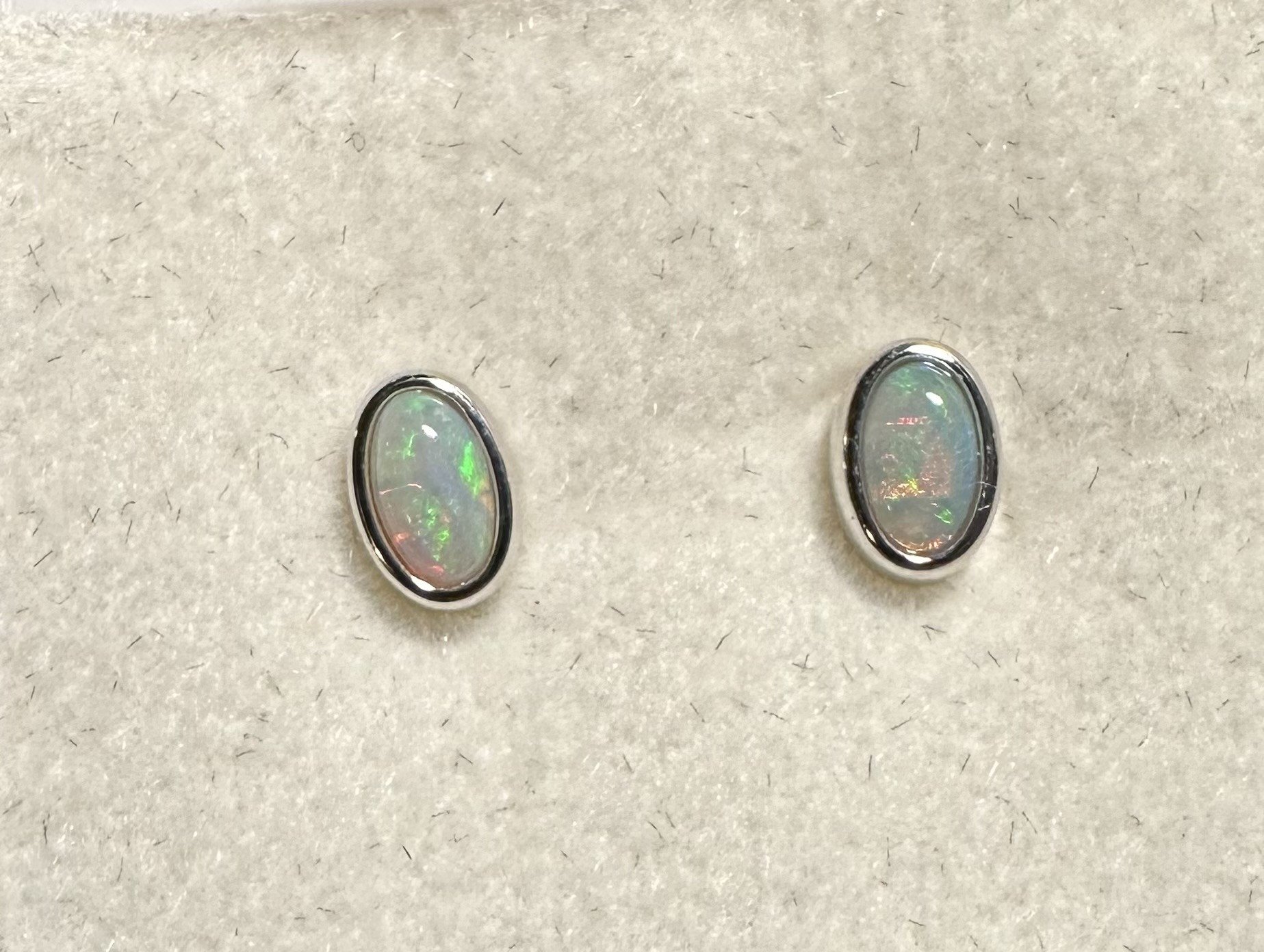 Solid Opal Oval Stud Earrings in Sterling Silver · Style 442