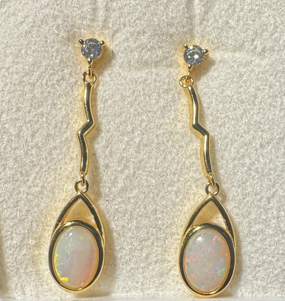Solid Opal Drop Earrings in Gold Plated Sterling Silver · Style 647