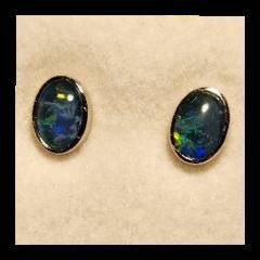 Triplet Opal Oval Stud Earrings in Sterling Silver · Style 505