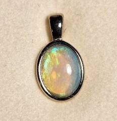 Solid Opal Oval Pendant in Sterling Silver · Style 023