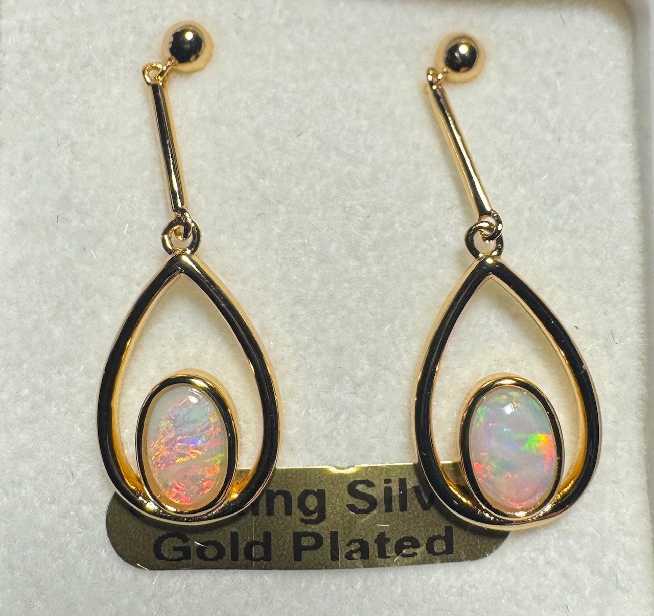 Solid Opal Teardrop Drop Earrings, Gold Plated Silver · Style 644