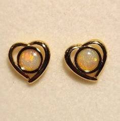 Solid Opal Heart Earrings, Gold Plated Sterling Silver · Style 634