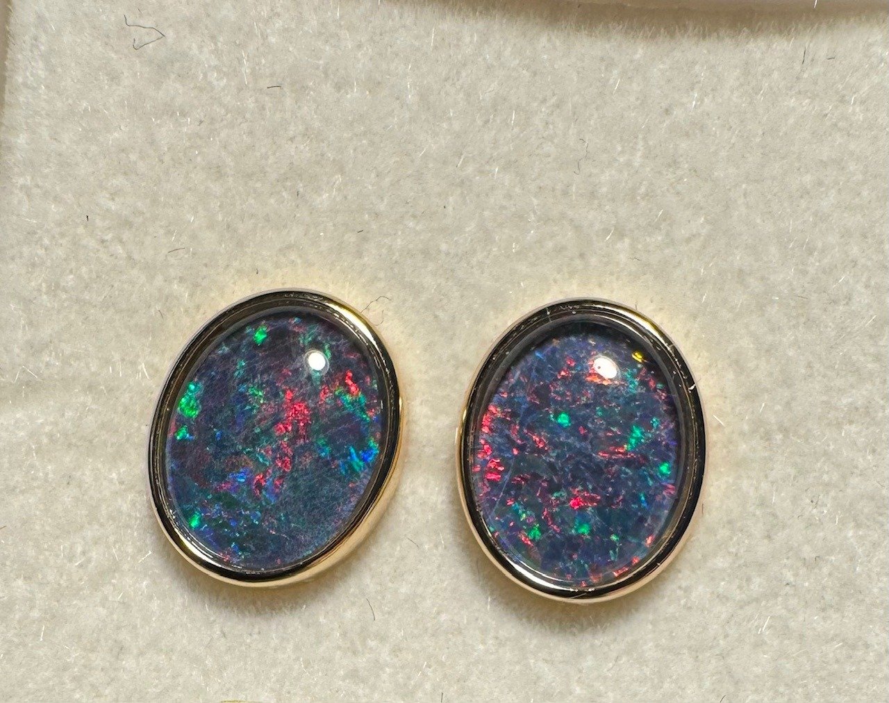 Triplet Opal Oval Earrings in Gold Plated Sterling Silver · Style 733