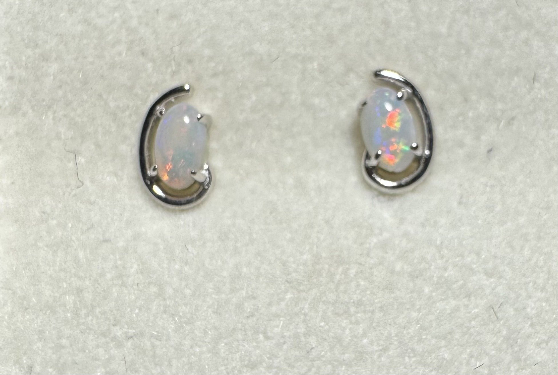 Solid Opal Oval Stud Earrings in Sterling Silver · Style 444