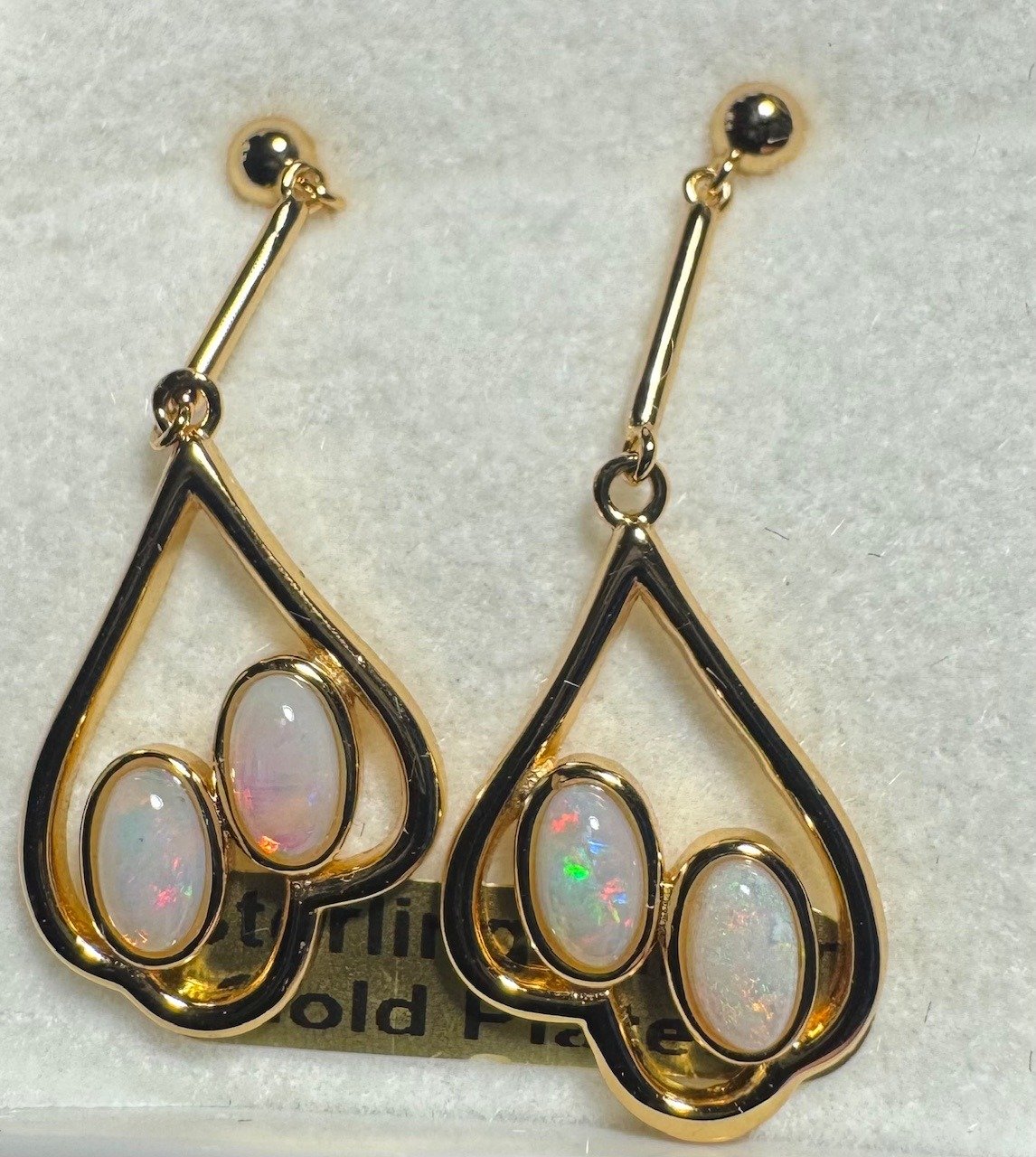 Solid Opal Drop Earrings in Gold Plated Sterling Silver · Style 646