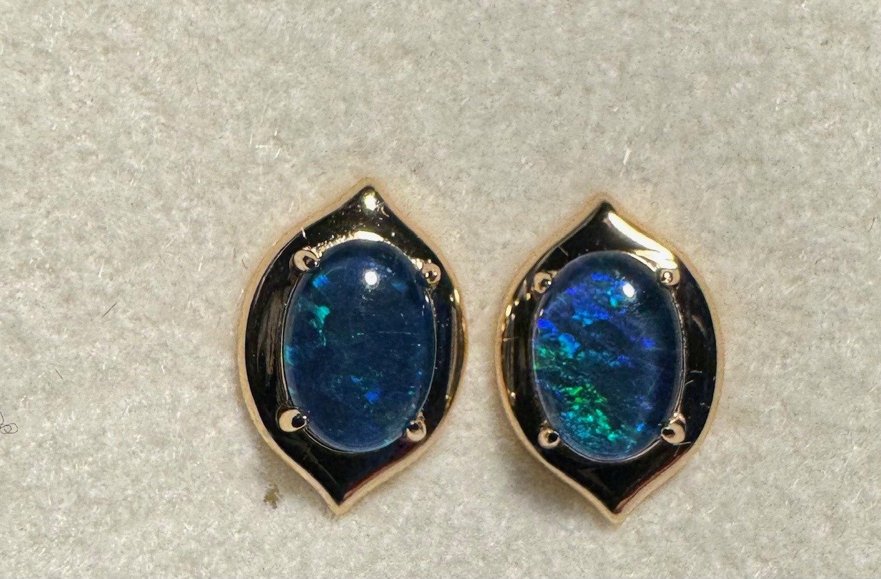 Triplet Opal Oval Earrings in Gold Plated Sterling Silver · Style 731