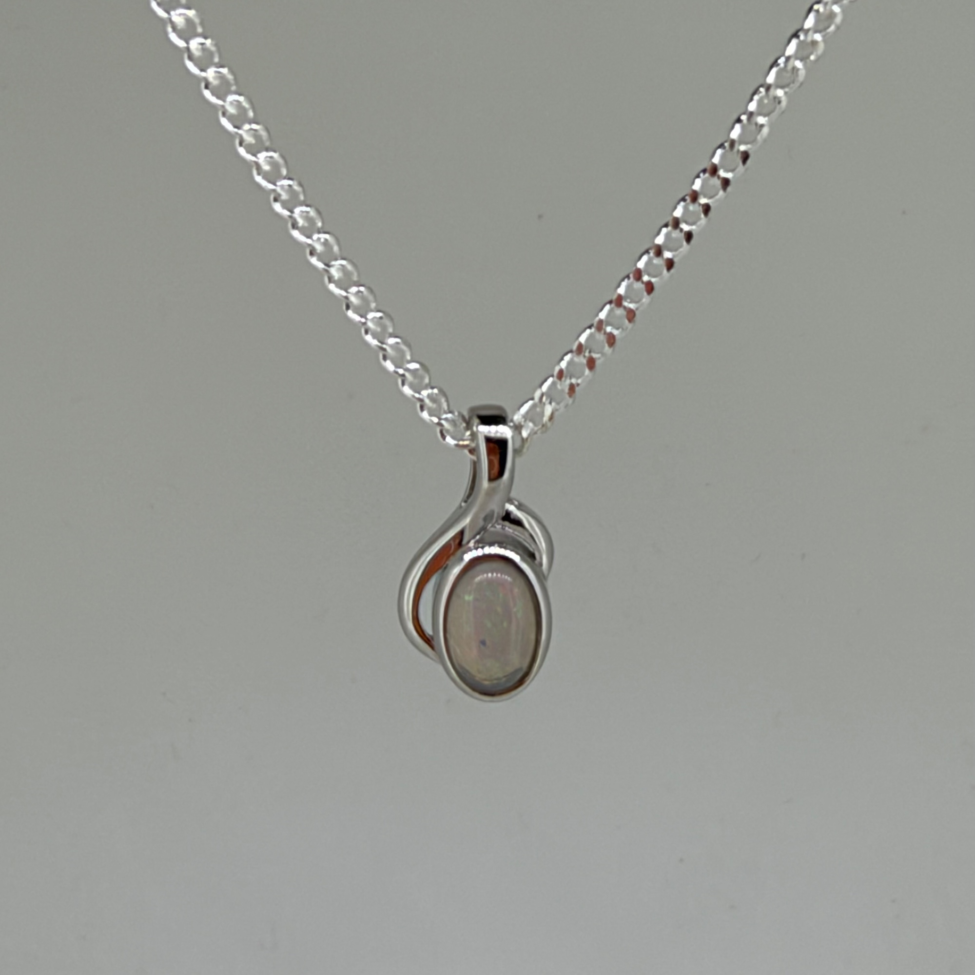 Solid Opal Oval Pendant in Sterling Silver · Style 067