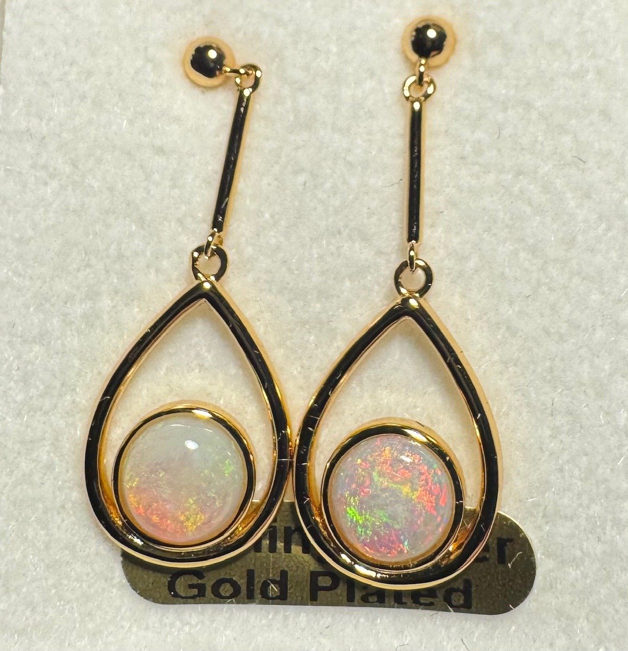 Solid Opal Drop Earrings in Gold Plated Sterling Silver · Style 645