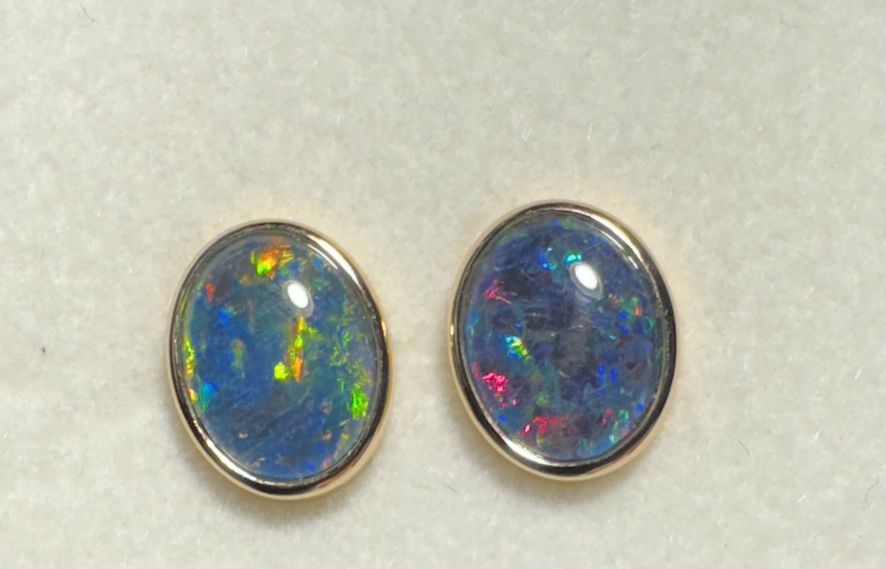 Triplet Opal Oval Earrings in Gold Plated Sterling Silver · Style 732