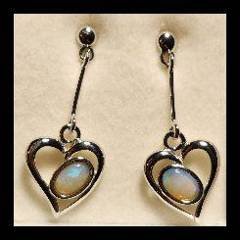 Solid Opal Heart Drop Earrings in Sterling Silver · Style 416