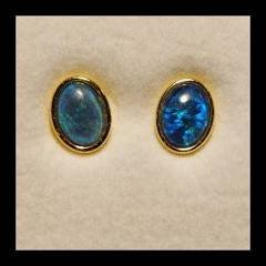 Triplet Opal Oval Stud Earrings in Gold Plated Silver · Style 709