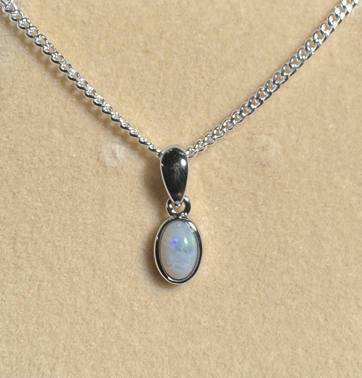 Solid Opal Oval Pendant in Sterling Silver · Style 056