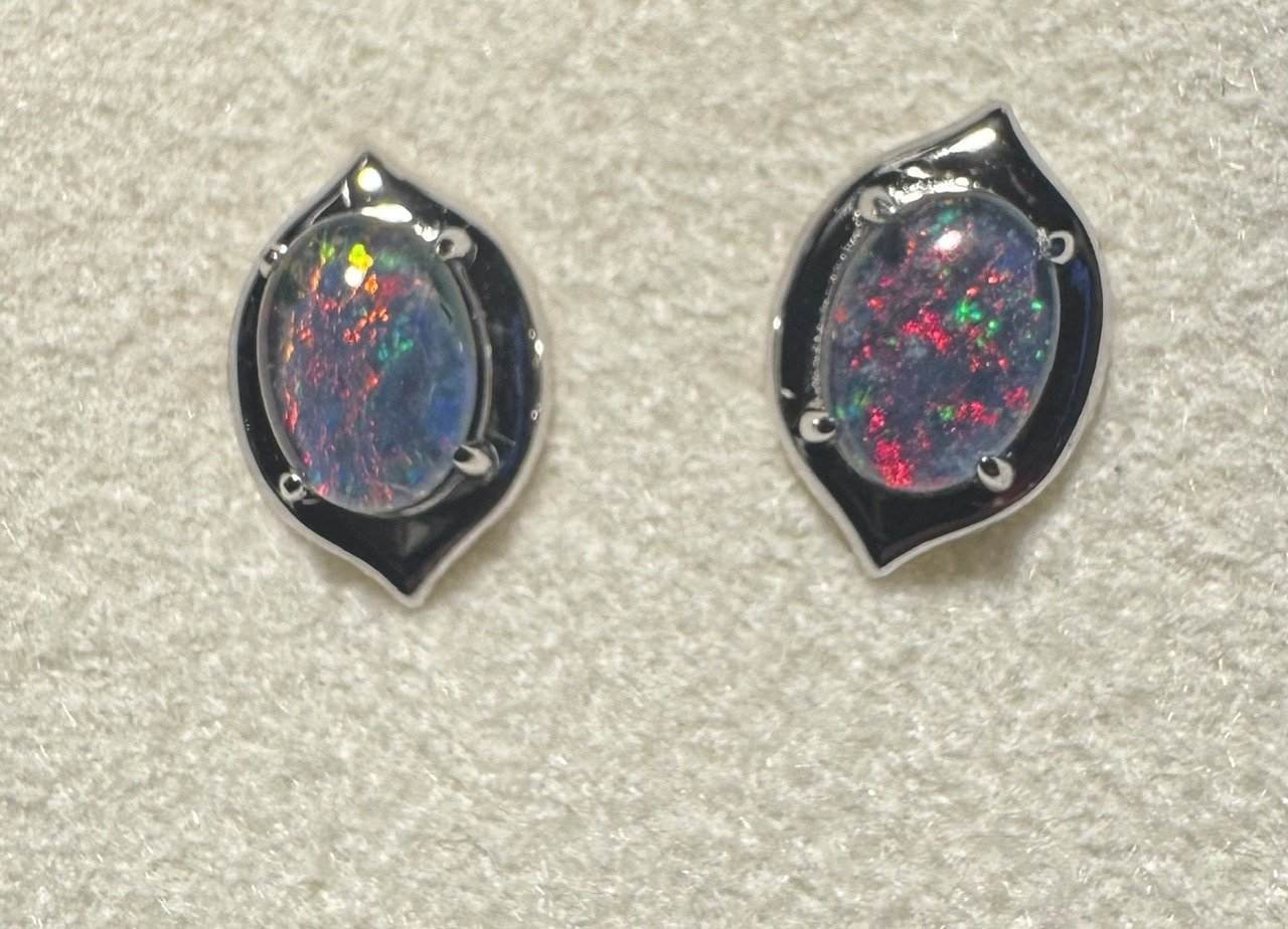 Triplet Opal Stud Earrings in Sterling Silver · Style 539