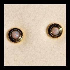 Solid Opal Round Stud Earrings, Gold Plated Silver · Style 627