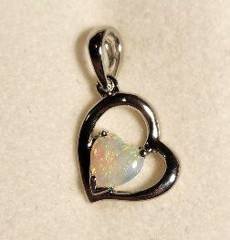 Solid Opal Heart Pendant in Sterling Silver · Style 032