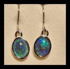 Triplet Opal Oval Drop Earrings in Sterling Silver · Style 528