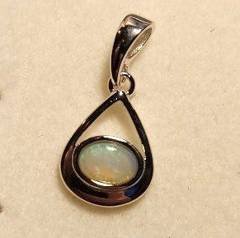 Solid Opal Teardrop Pendant in Sterling Silver · Style 040