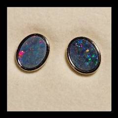 Doublet Opal Oval Stud Earrings in Sterling Silver · Style 801