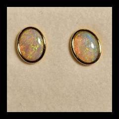 Solid Opal Oval Stud Earrings in Gold Plated Sterling Silver · Style 612