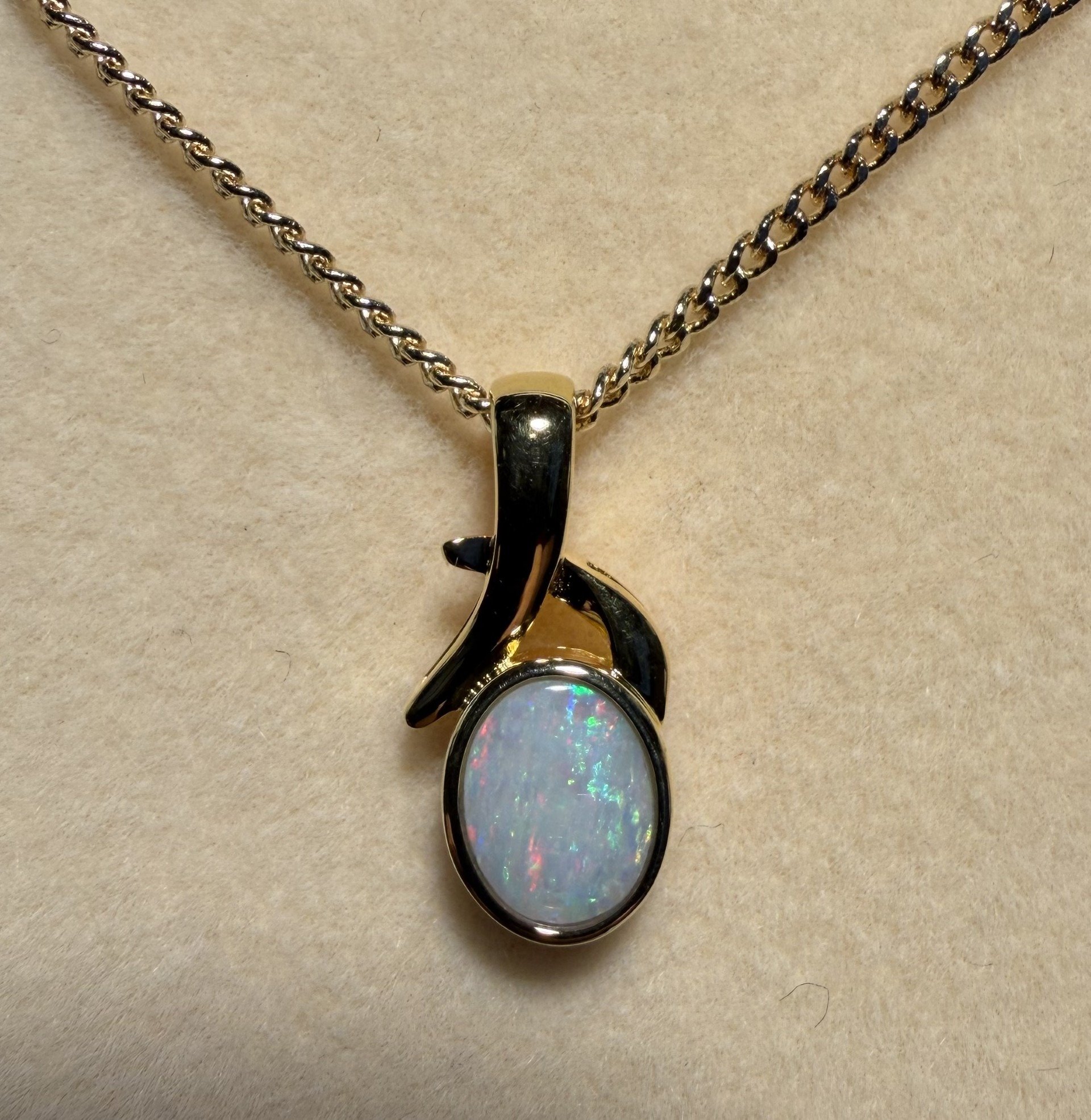 Solid Opal Oval Pendant in Gold Plated Sterling Silver · Style 247