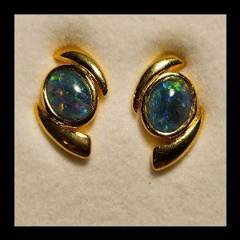Triplet Opal Oval Earrings in Gold Plated Sterling Silver · Style 710