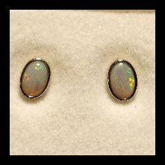 Solid Opal Oval Stud Earrings in Sterling Silver · Style 402