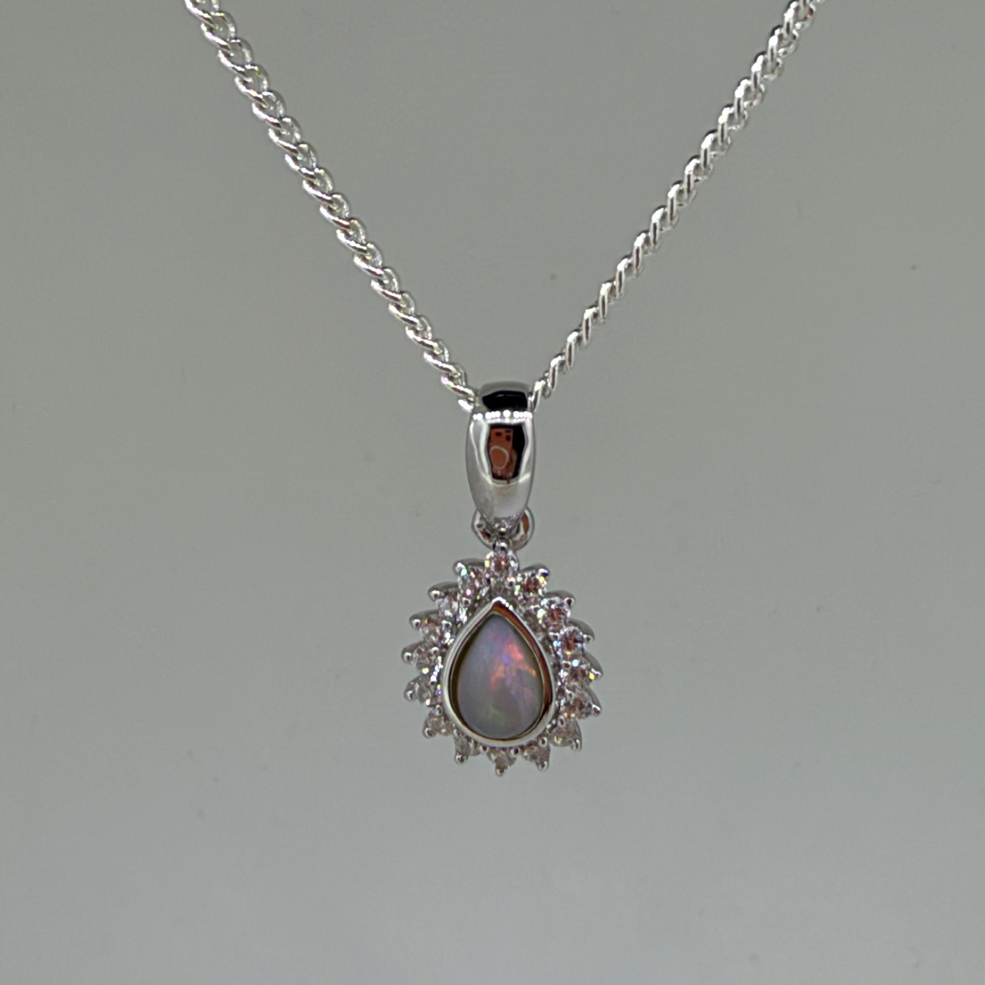 Solid Opal Pear Pendant in Sterling Silver · Style 043