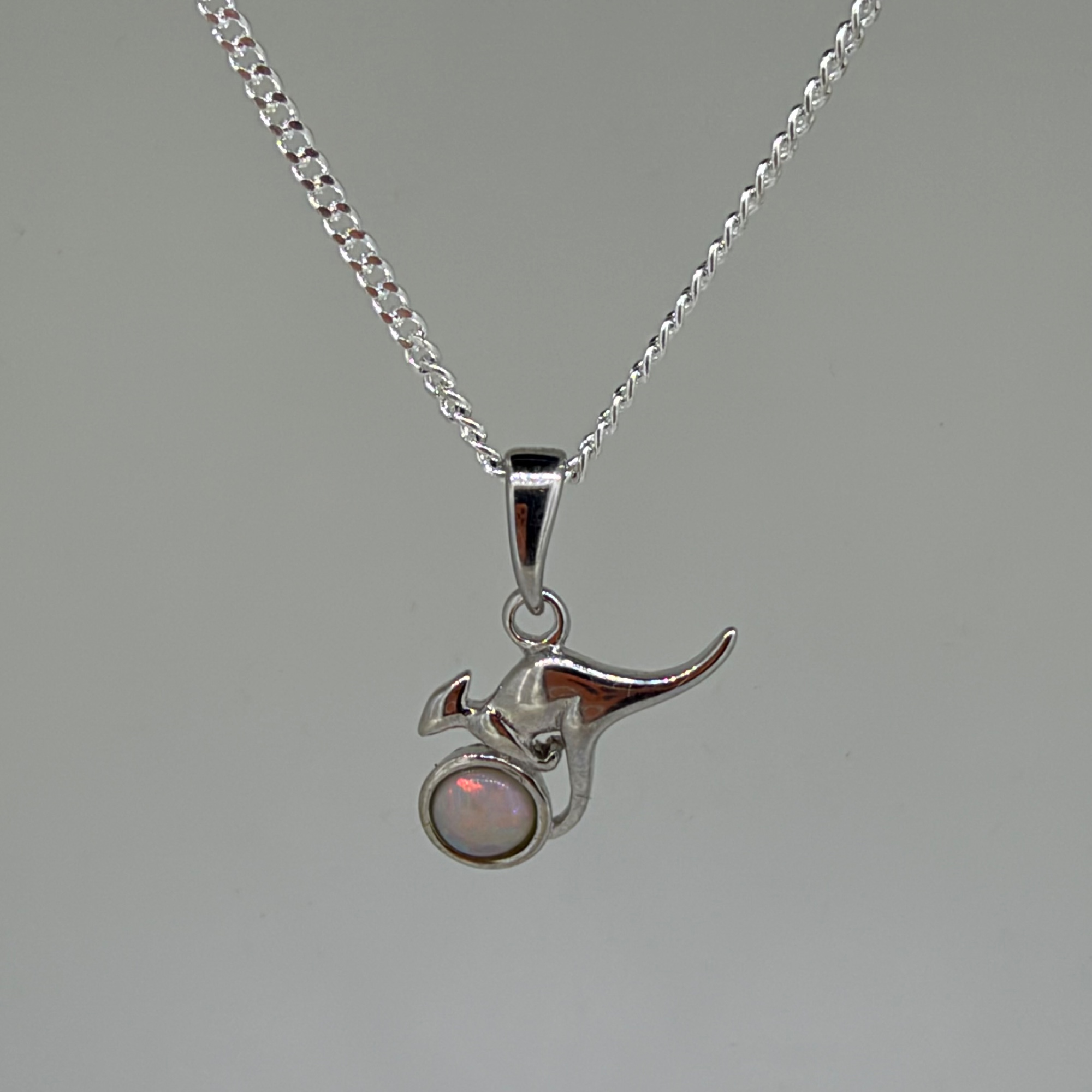 Solid Opal Kangaroo Pendant in Sterling Silver · Style 027