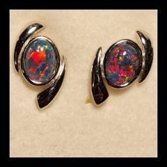 Triplet Opal Oval Earrings in Sterling Silver · Style 514