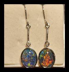Triplet Opal Oval Drop Earrings in Sterling Silver · Style 533