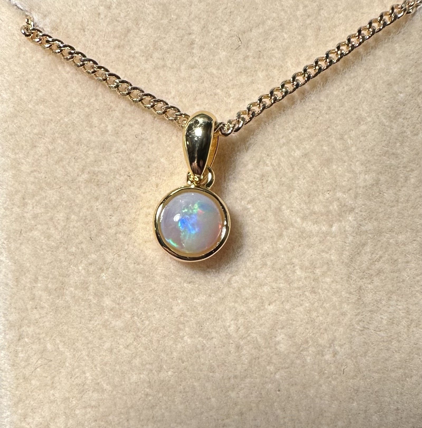 Solid Opal Round Pendant in Gold Plated Sterling Silver · Style 239