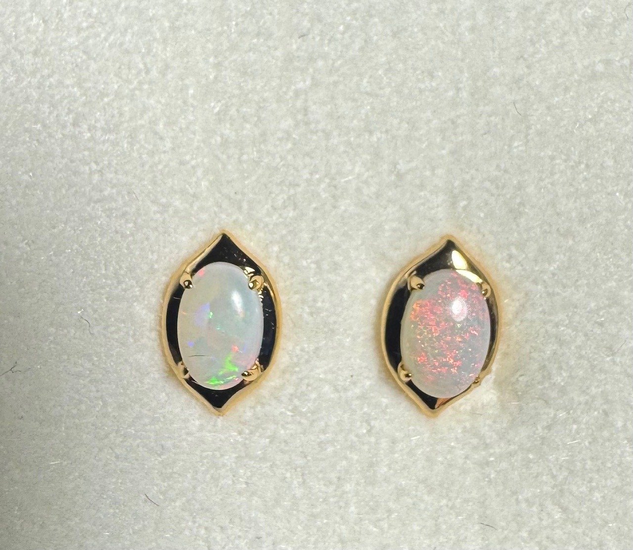 Solid Opal Oval Earrings in Gold Plated Sterling Silver · Style 642