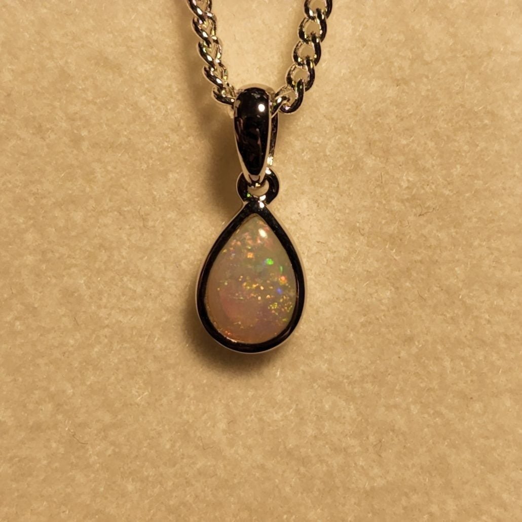 Solid Opal Pear Pendant in Sterling Silver · Style 009