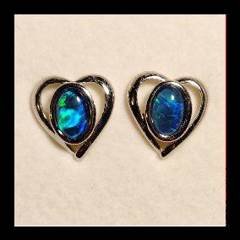 Triplet Opal Heart Stud Earrings in Sterling Silver · Style 508