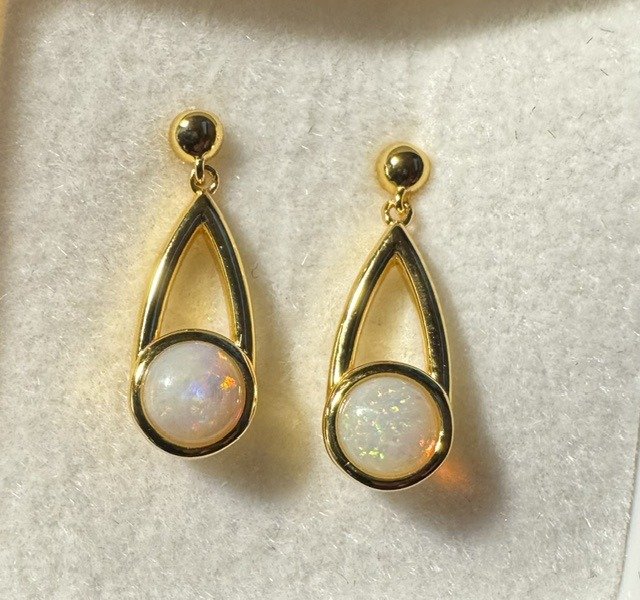 Solid Opal Drop Earrings in Gold Plated Sterling Silver · Style 650