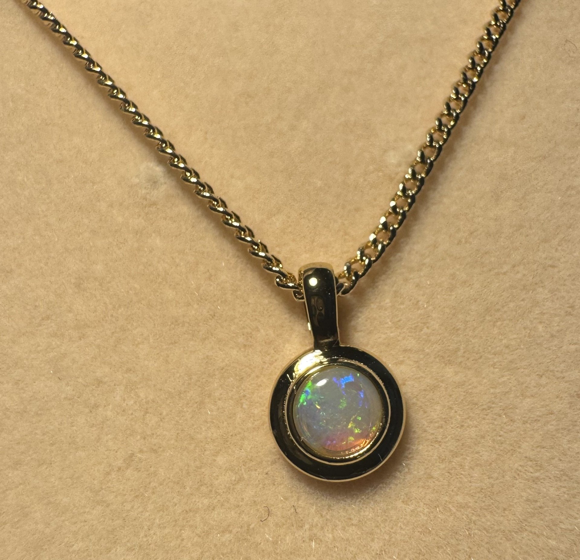 Solid Opal Round Pendant in Gold Plated Sterling Silver · Style 250