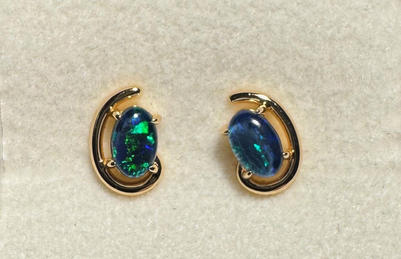 Triplet Opal Oval Earrings in Gold Plated Sterling Silver · Style 730
