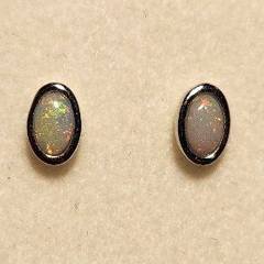Solid Opal Oval Stud Earrings in Sterling Silver · Style 433