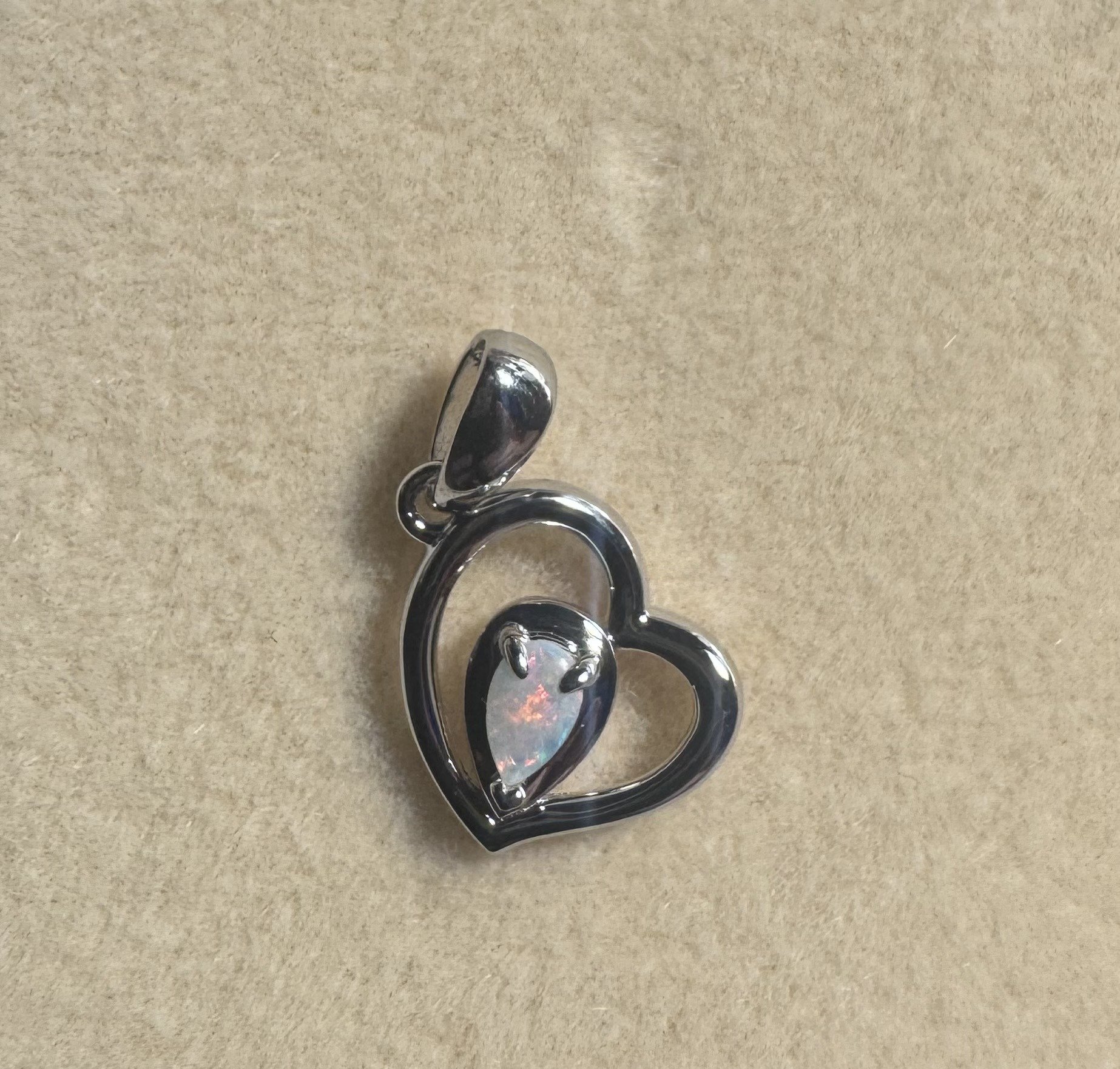 Solid Opal Pear Heart Pendant in Sterling Silver · Style 054